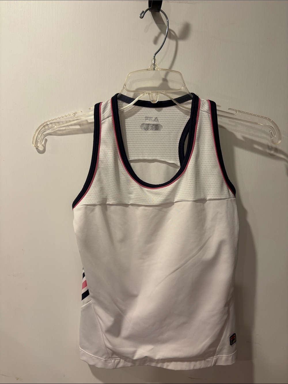Fila youth M White Athletic Tank with Navy & Pink Trim